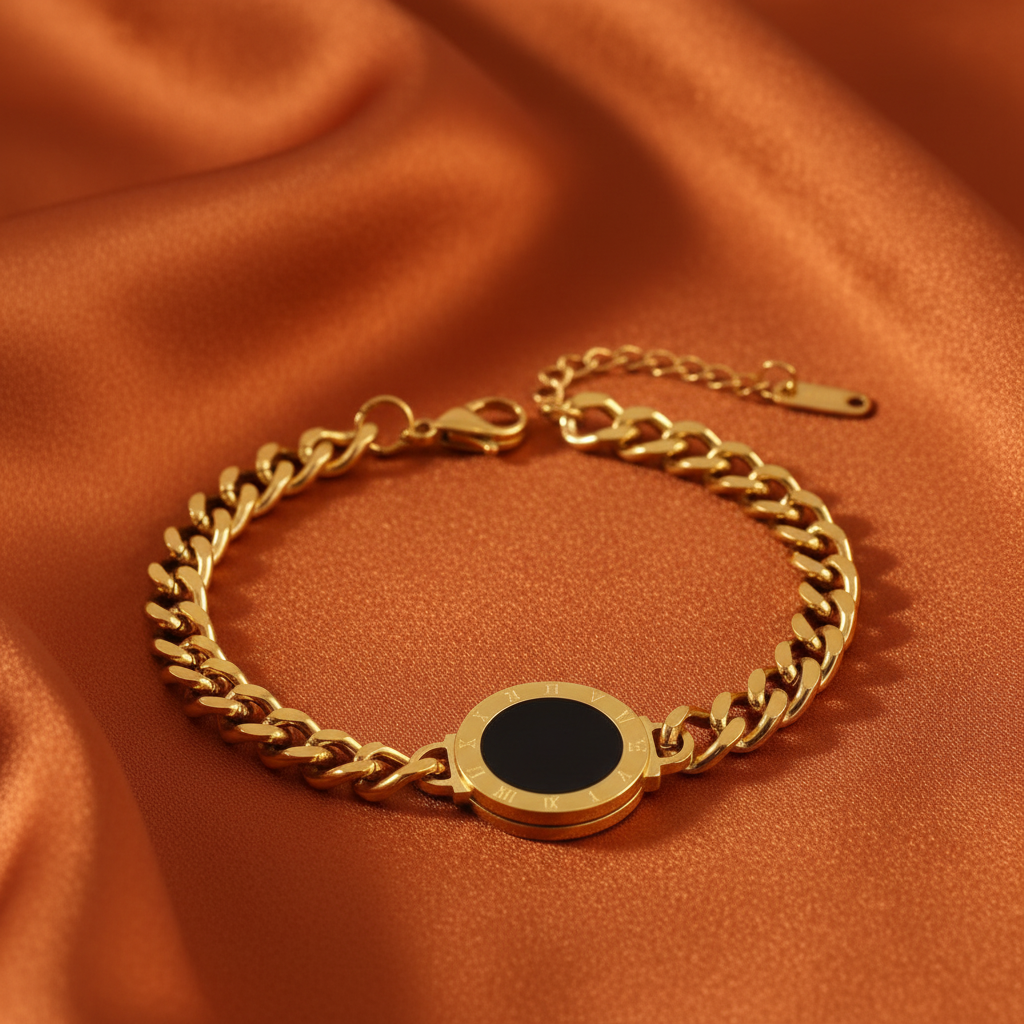 18k Gold-Plated Cuban Chain Link Roman Numeral Inscribed Set