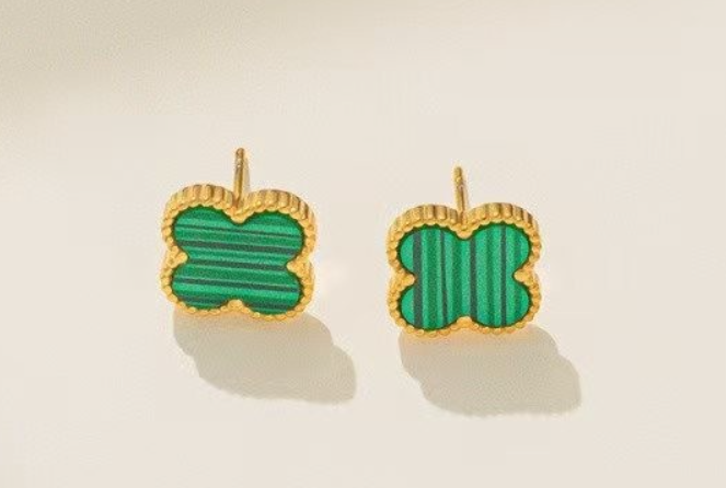 18K Gold-Plated Emerald Green Clover Earring