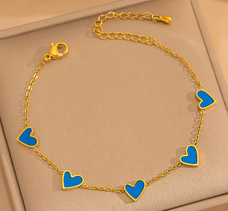 18k Gold-Plated Teal Blue Heart Bracelet