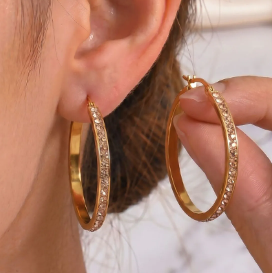 18K Gold-Plated Studded Hoop Earrings