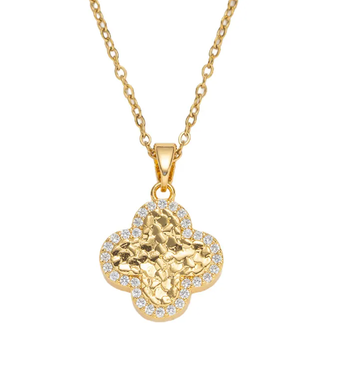 18k Gold-Plated Clover with Gold Leaf Hammered Texture