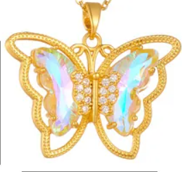 18k Gold-Plated Iridescent Purple Butterfly Necklace & Bracelet