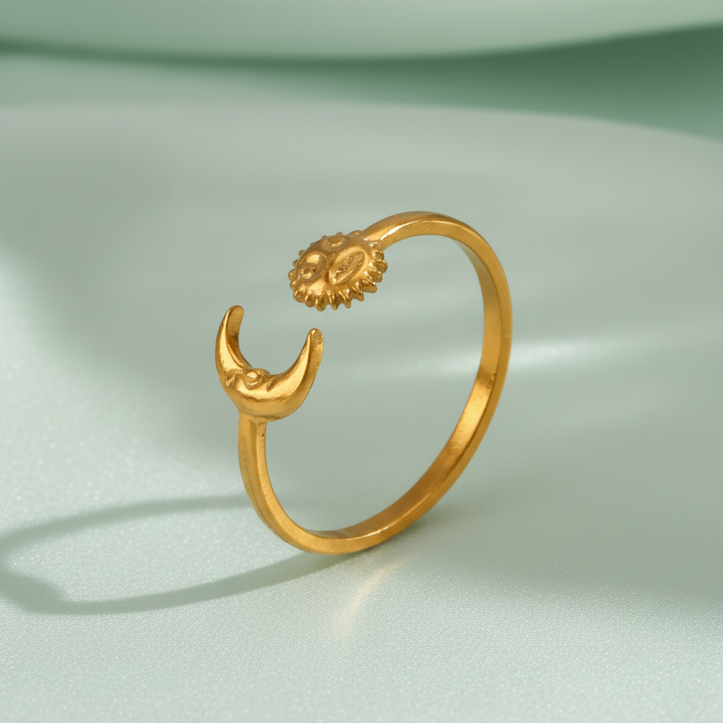 18K Gold-Plated Sun and Moon Adjustable Ring