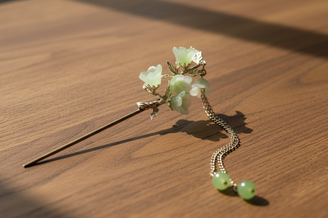 Jadeite Lily Hairpin with Charms