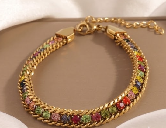 18k Gold-Plated Multicolor Gemstone Bracelet