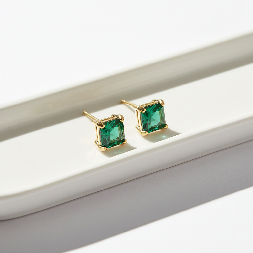 18k Gold-Plated Emerald Gemstone Earring