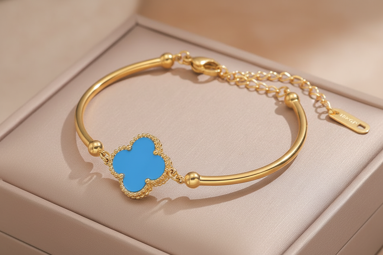 18k Gold-Plated Turquoise Clover Bracelet