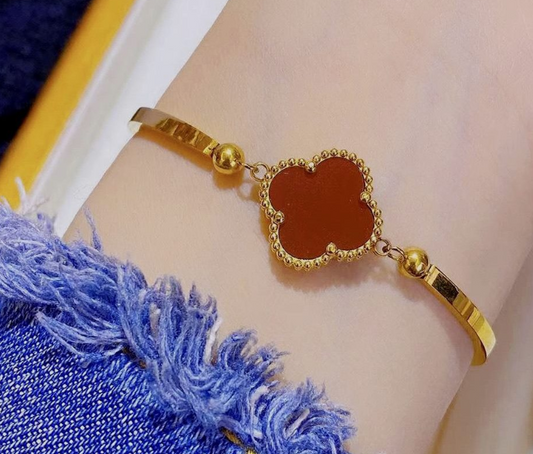 18K Gold-Plated Red Clover Bracelet