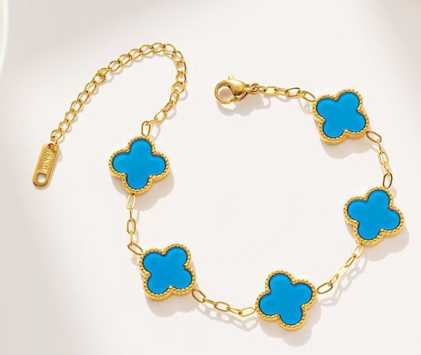 18k Gold-Plated Turquoise Clover Bracelet