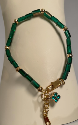 18K Gold-Plated Esmerelda Bracelet with Clover Pendant