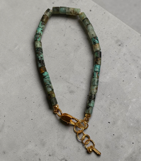 Apatite & Granite Bracelet with 18k Gold-Plated Clasp