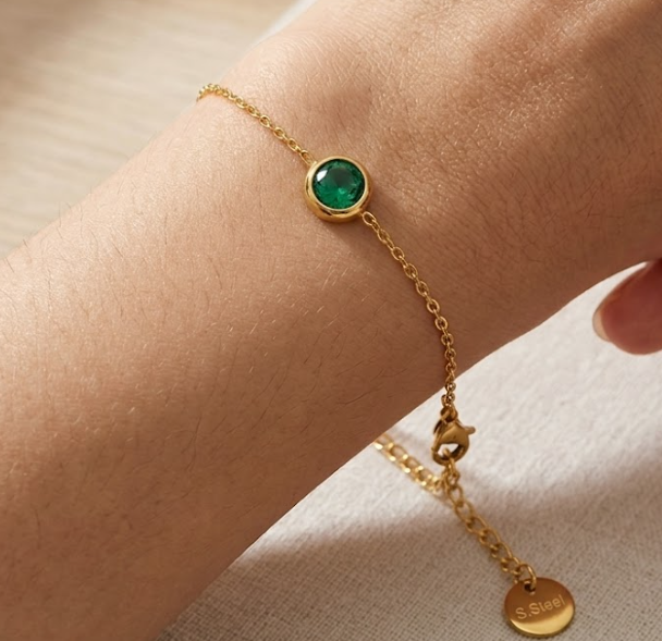18k Gold-Plated Emerald Bracelet