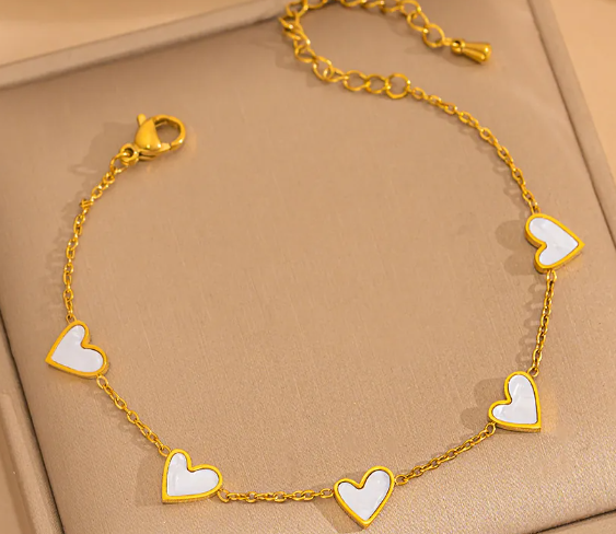 18k Gold-Plated White Heart  Bracelet