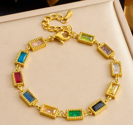 24k Gold-Plated Multicolor Cubic Zirconia Bracelet