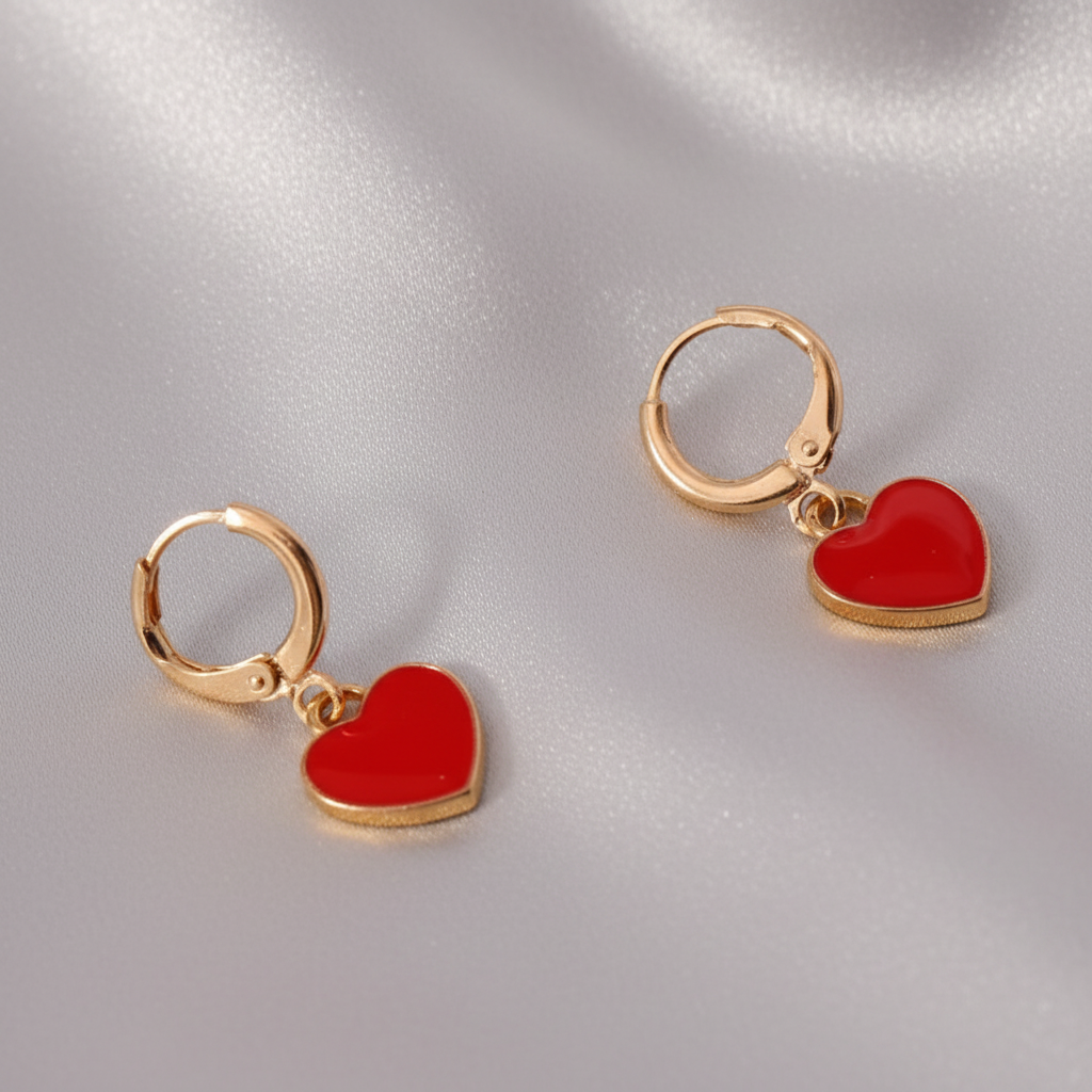 18k Gold-Plated Red Heart Drop Earrings