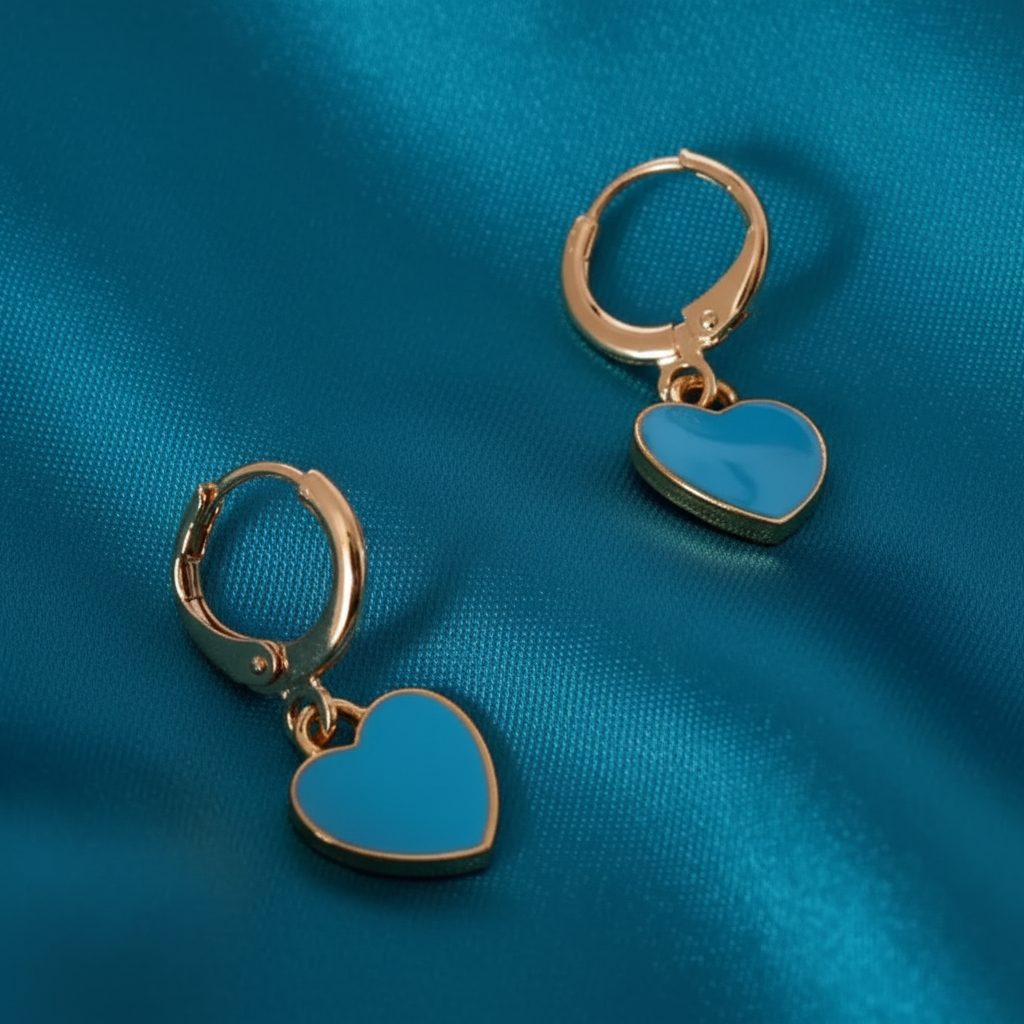 18k Gold-Plated Blue Heart Drop Earrings