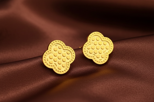 18k Mini Clover Solid Gold-Plated Cheetah Print Earrings