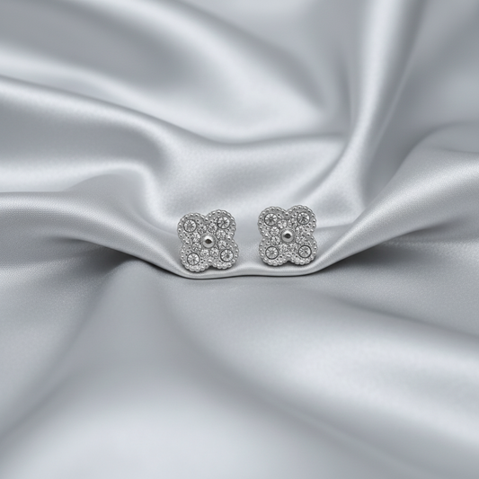 Stainless Steel Silver Clover Rhinestone Earring