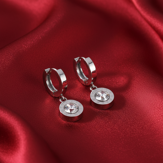 Stainless Silver Drop Earrings with Roman Numeral Inscription