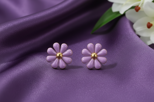 Lilac Flower Stud Earrings with 18k Gold Center