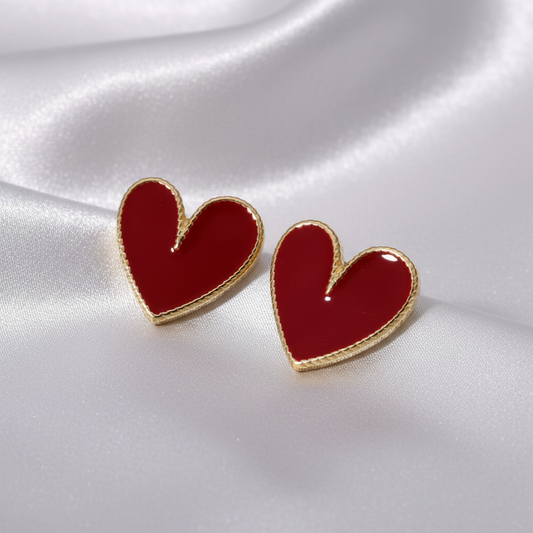18k Gold-Plated Red Heart Stud Earrings