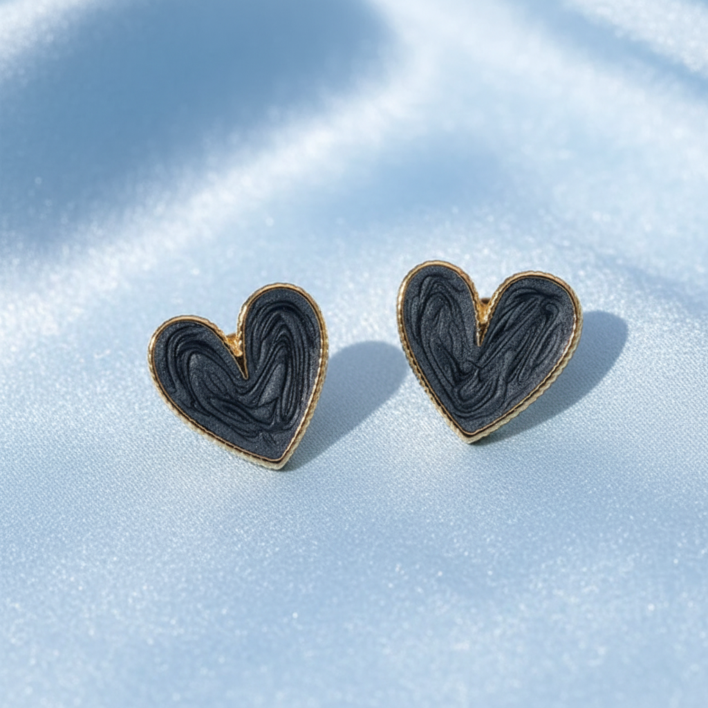 18K Gold-Plated Grey Heart Stud Earrings