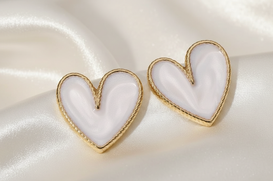 18k Gold-Plated White Heart Stud Earrings