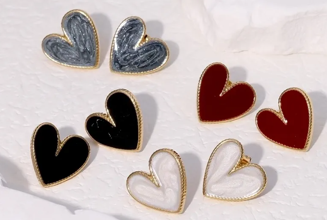 18k Gold-Plated Red Heart Stud Earrings