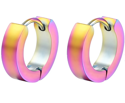 Unisex Stainless Steel Pink Mini Hoop Earrings