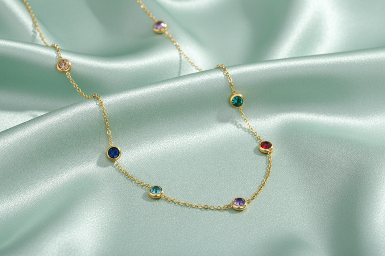 18k Gold-Plated Multicolor Round Cubic Zirconia Necklace