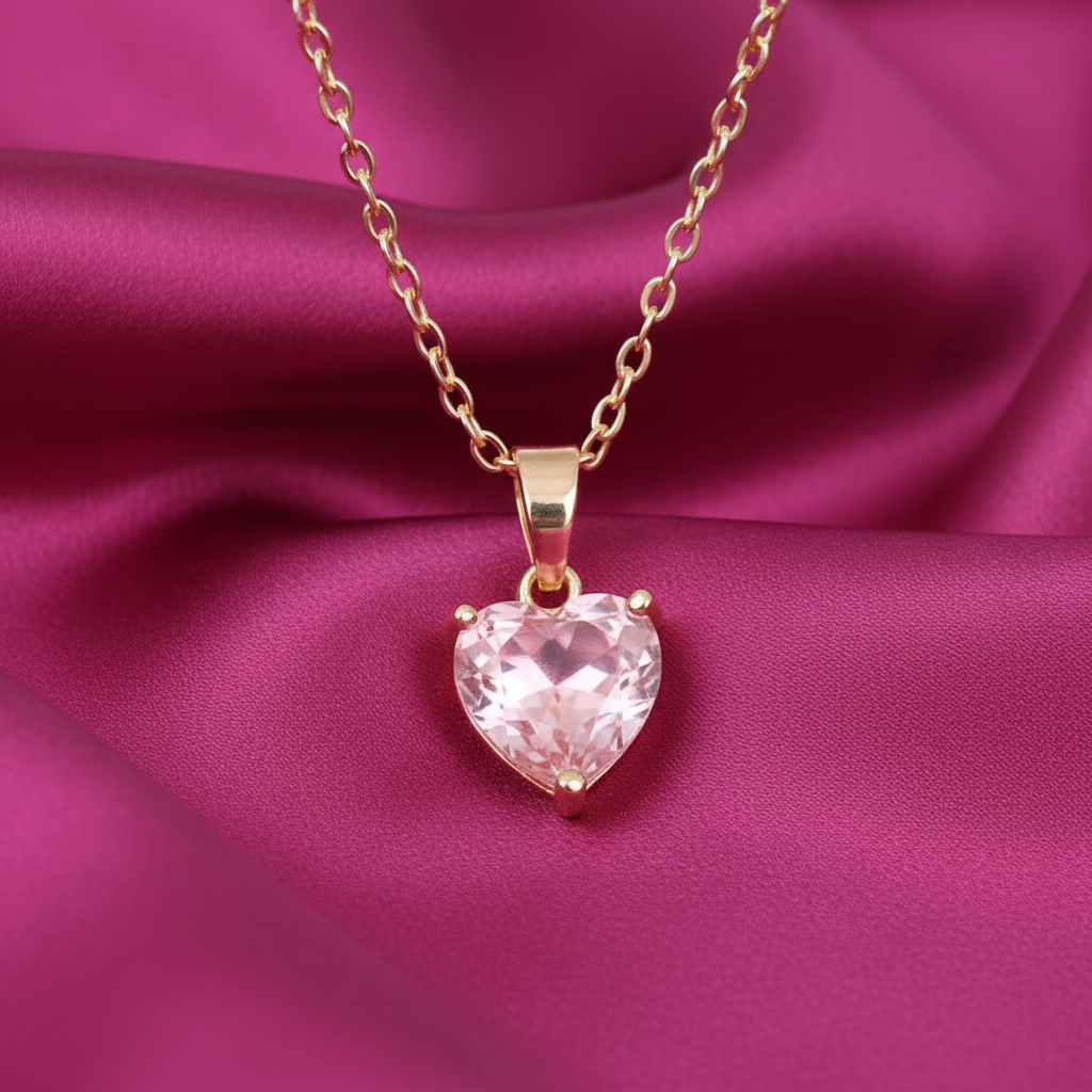 18k Gold-Plated Pink Heart Cubic Zirconia Necklace