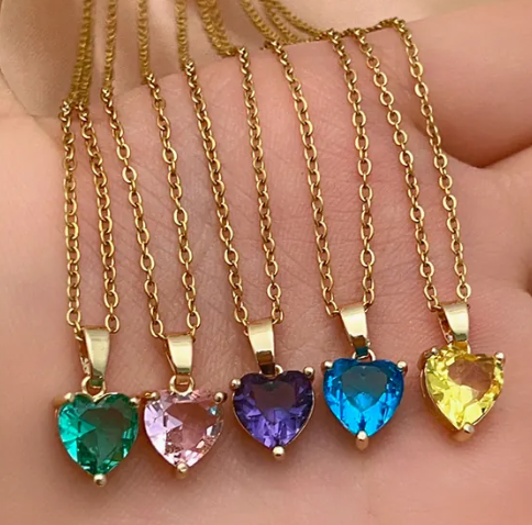 18k Gold-Plated Pink Heart Cubic Zirconia Necklace