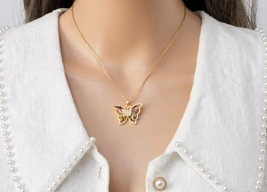 18k Gold-Plated Iredescent Butterfly Necklace