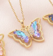 18k Gold-Plated Iredescent Butterfly Necklace