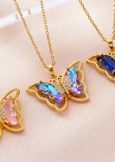 18k Gold-Plated Iredescent Butterfly Necklace