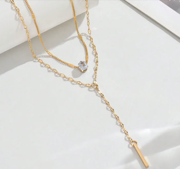 18K Gold-Plated Double Layered Long Drop Necklace