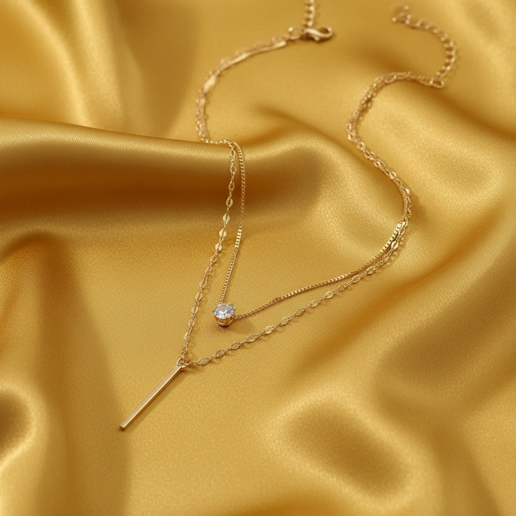 18K Gold-Plated Double Layered Long Drop Necklace