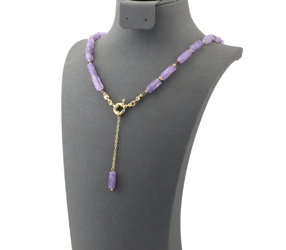 18K Gold-Plated Amethyst Beaded Hanging Necklace
