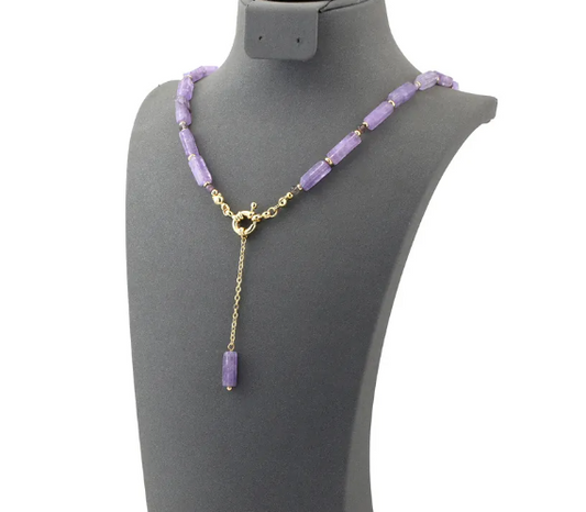 18K Gold-Plated Amethyst Beaded Hanging Necklace