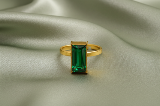 24k Gold-Plated Emerald Green Cubic Zirconia Adjustable Ring