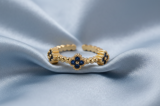 18K Gold-Plated Midnight Blue Mini Clover Ring
