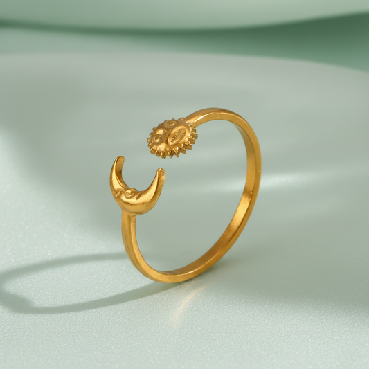 18K Gold-Plated Sun and Moon Adjustable Ring