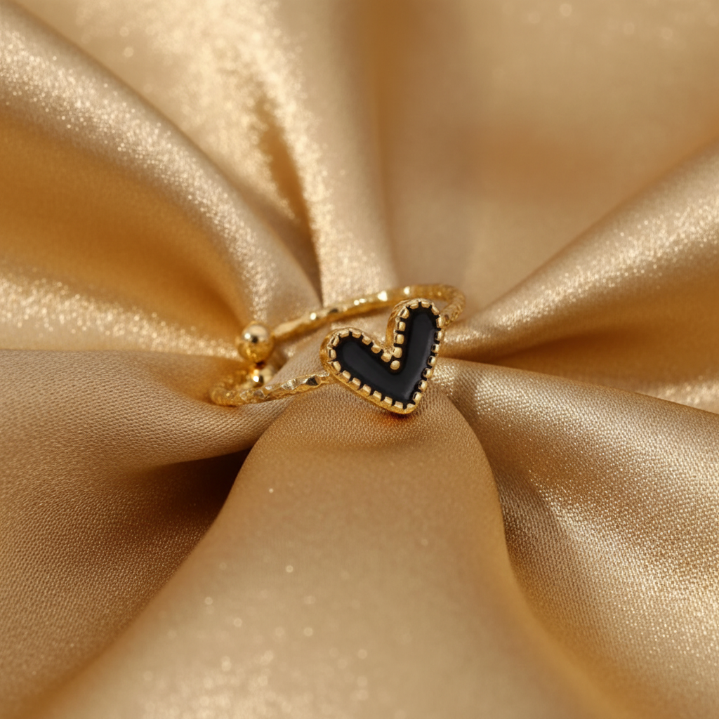 18K Gold-Plated Black Heart Ring