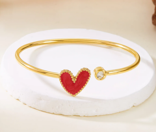 18k Gold-Plated Red Heart Open Cuff Bracelet