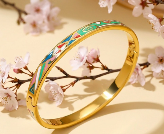 Geometric Enamel Gold Plated Bangle