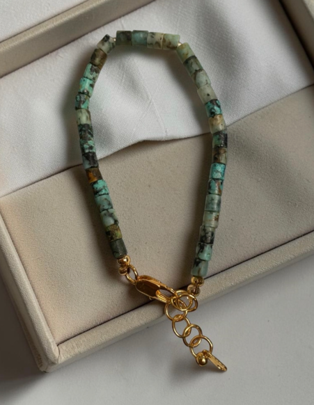 Apatite & Granite Bracelet with 18k Gold-Plated Clasp