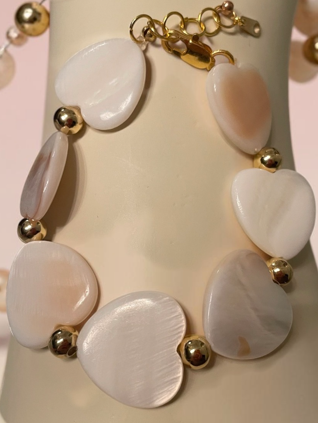 18K Gold Beaded White Hearts Bracelet