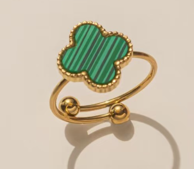 18K Gold-Plated Emerald Green Clover Ring