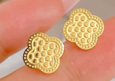 18k Mini Clover Solid Gold-Plated Cheetah Print Earrings