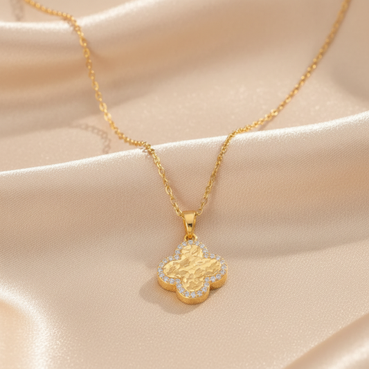 18k Gold-Plated Clover with Gold Leaf Hammered Texture